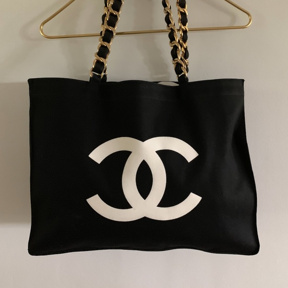 CHANEL Handbags - Authentic Chanel Black White Canvas Tote Bag